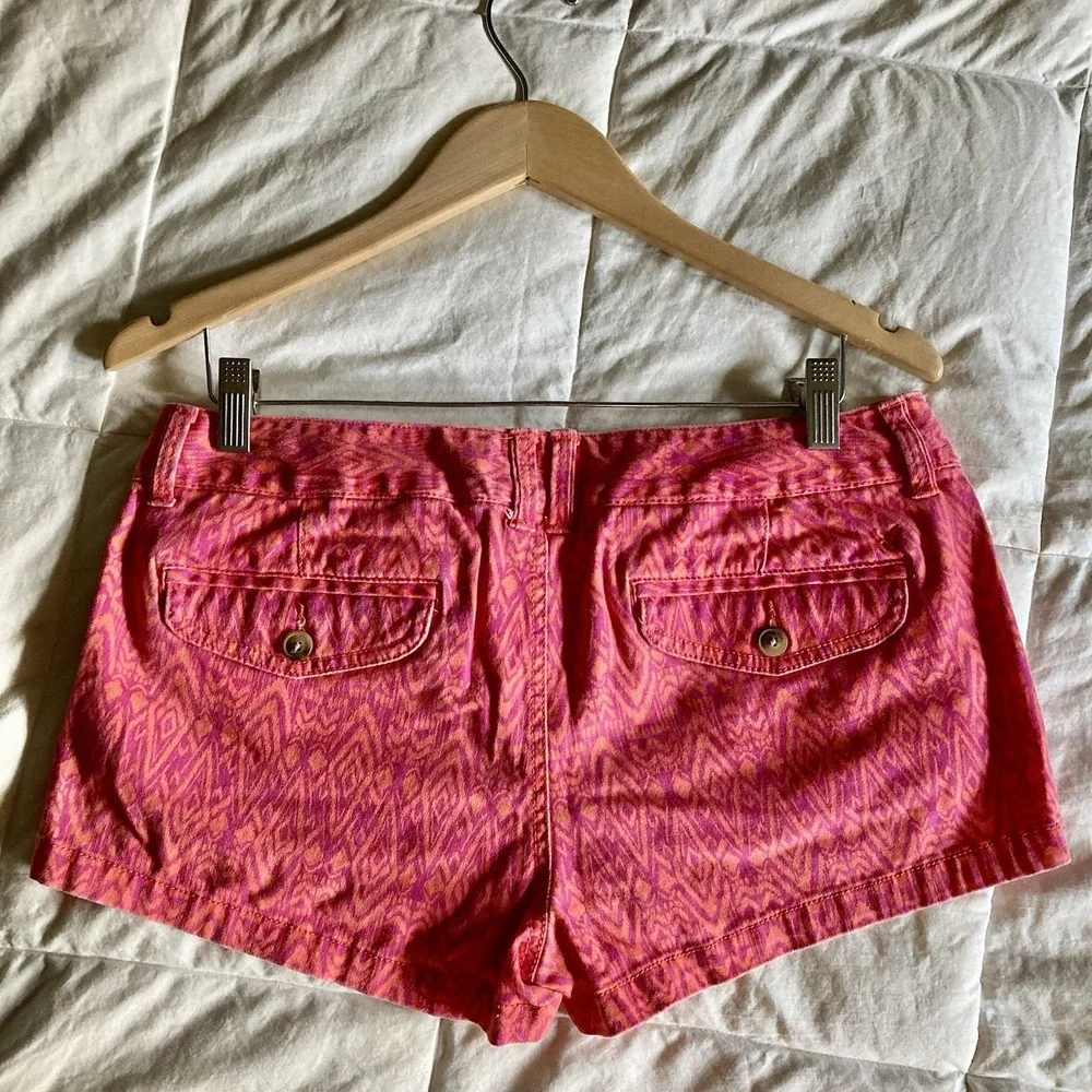 American Eagle Super Low Shortie Shorts Women's 8 Aztec Pink Orange Flap Pocket
